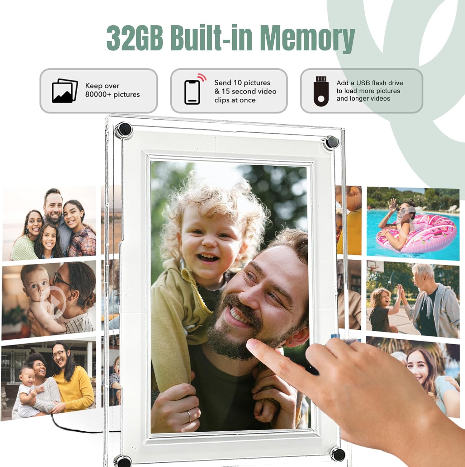 Frameo Digital Picture Frame,10.1 Inch WiFi Slim Acrylic Digital Photo Frames,1280x800 HD IPS Touch Screen Photo Frame Electronic,32GB Memory,Share Photos/Videos Instantly via Frameo App from Anywhere