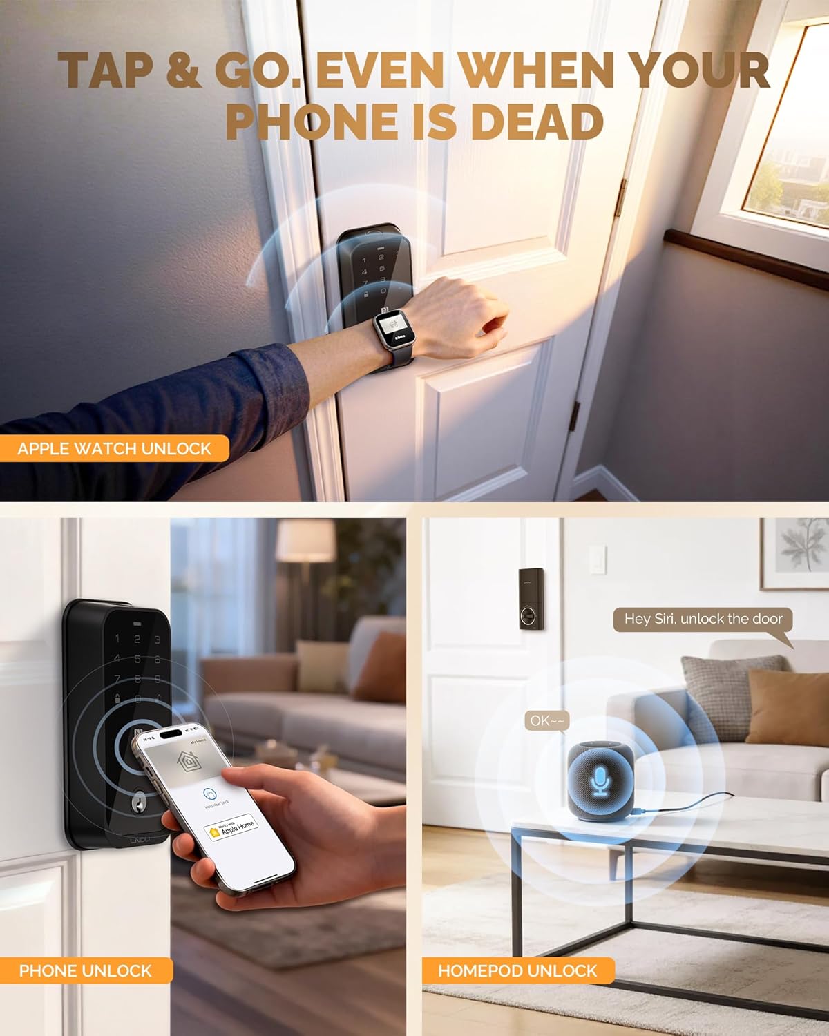 Smart Lock for Front Door HK01: Apple Home Ecosystem Fingerprint Keyless Door Lock, Supports Apple Home, App Remote Control Keypad Door Lock, Easy Installation Auto-Lock