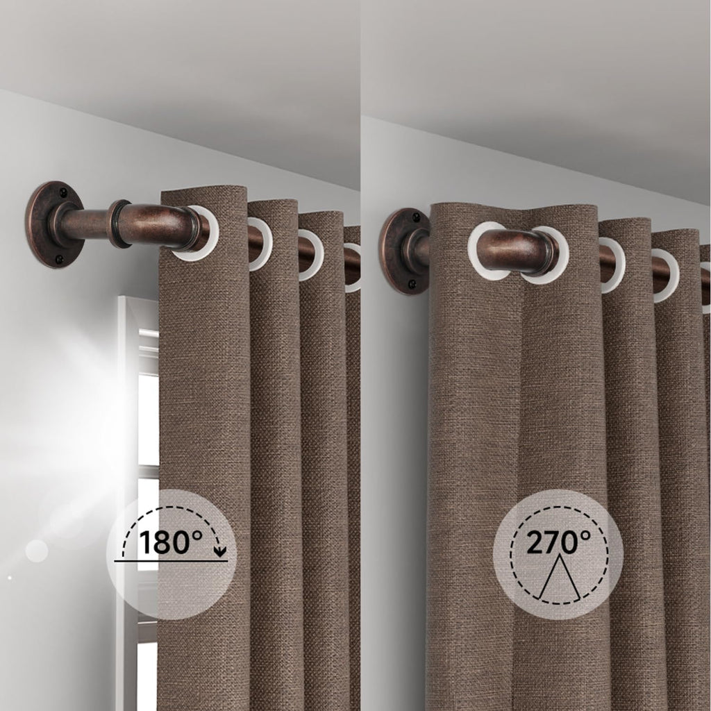 Bronze Curtain Rods 18 to 120 Inch, Industrial Curtain Rods,Adjustable Length,1 in Diameter Pipe,Wall or Ceiling Mounted,for Bedroom and Living Room(Antique Red Bronze 18” to 120”)