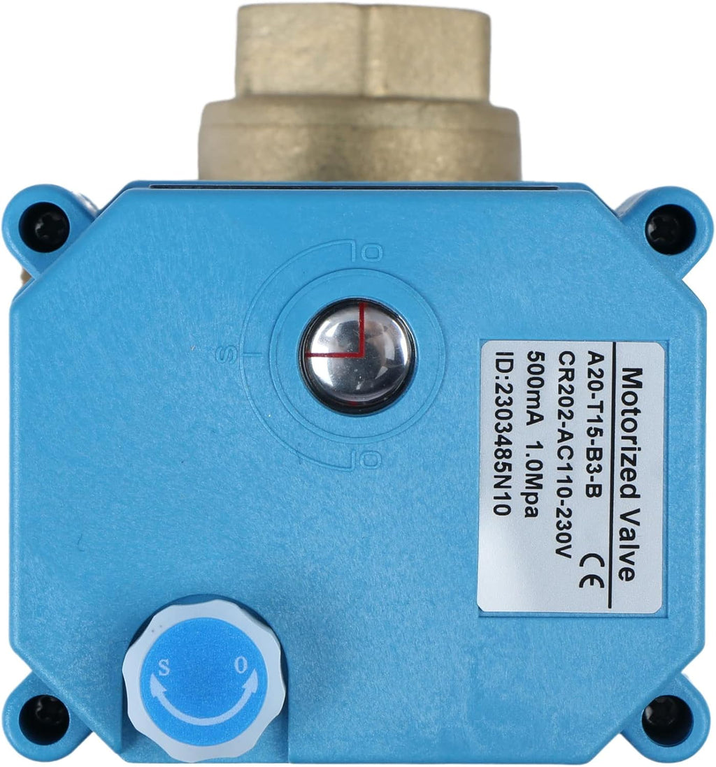 U.S. Solid 1/2" 3 Way Brass Motorized Ball Valve 110-230VAC, L Type Water Shutoff Valve with Manual Function, Standard Port, NOT for Drinking Water