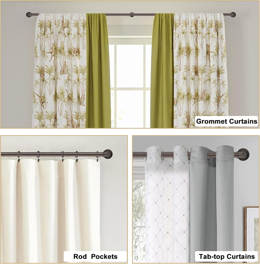 Industrial Curtain Rods 18 to 120 in,Wrap Around Rods, Adjustable Curtain Pole,1 in Diameter Pipe Wall or Ceiling Mounted,for Living Room(Brushed Crimson Black18” to 120”)