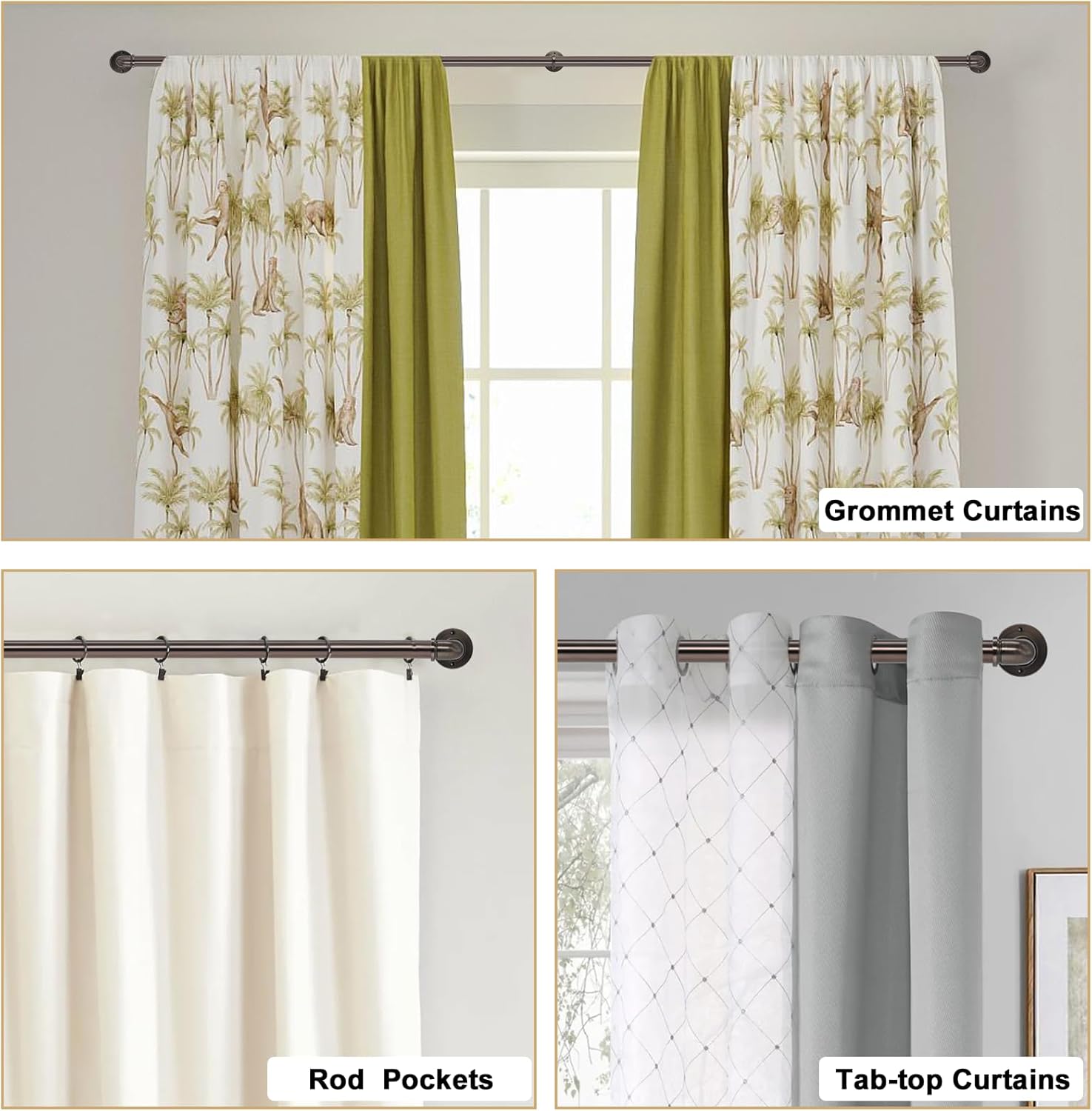 Industrial Curtain Rods 18 to 120 in,Wrap Around Rods, Adjustable Curtain Pole,1 in Diameter Pipe Wall or Ceiling Mounted,for Living Room(Brushed Crimson Black18” to 120”)