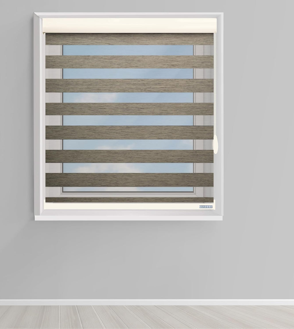 Shadesu Custom Size Zebra Blinds for Windows, 65" W x 72 H, Brown, Dual Layer Free-Stop Zebra Shades, Light Control for Day and Night, Sheer Blinds for Indoor Windows, Bedroom, Kitchen