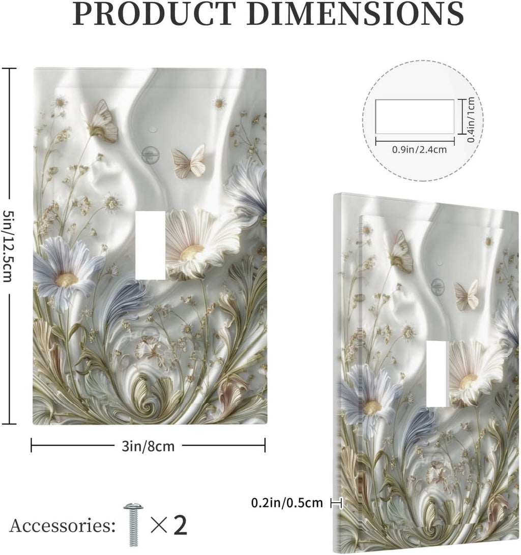 Artistic Floral Plant 1 Gang Single Toggle Decorative Light Switch Covers Electrical Faceplate Switch Plates for Bathroom Kitchen Home