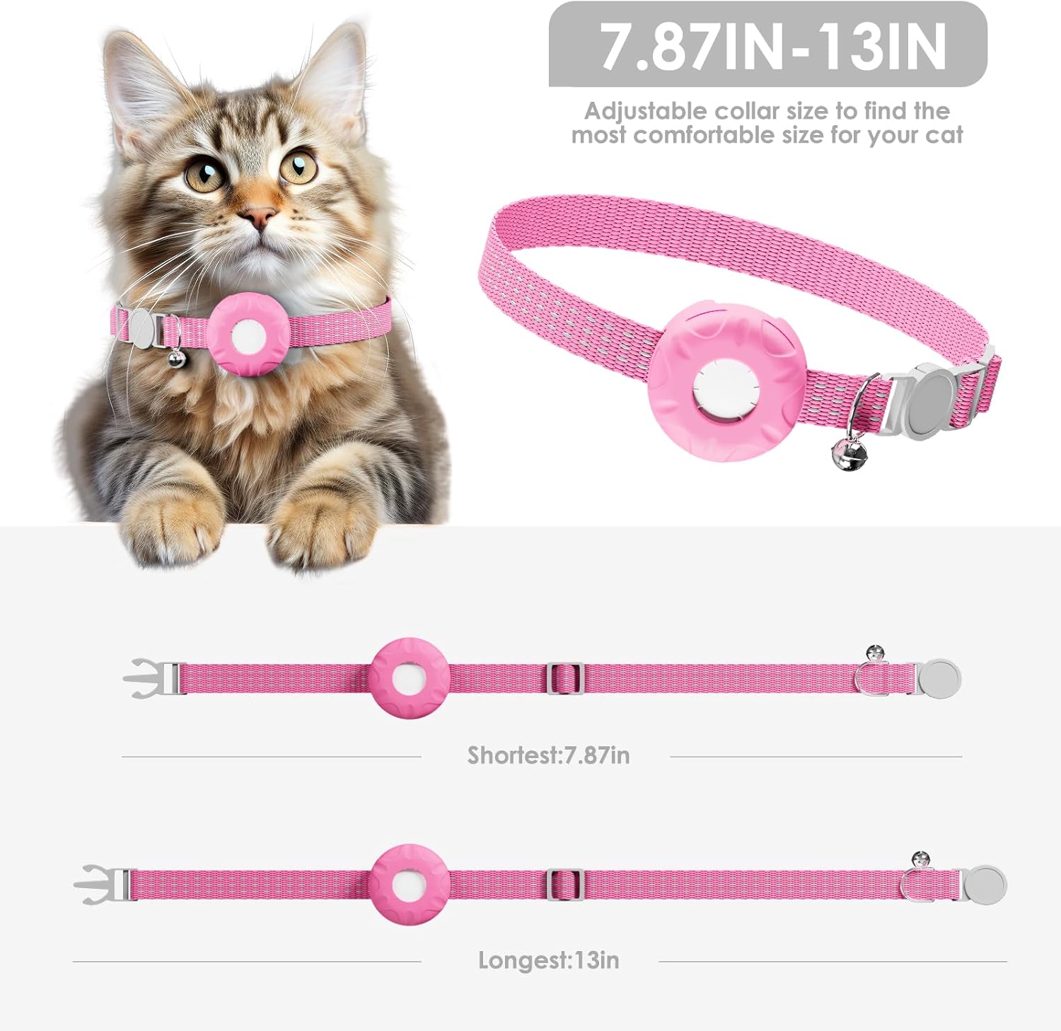Cat Tracker, Waterproof Pet Tracker for Cats, Cat Tracker Collar with Safety Elastic Buckle, Works with Any Collar,Compatible with Apple Find My App (Only iOS) not for Android, No Monthly Fee, Pink