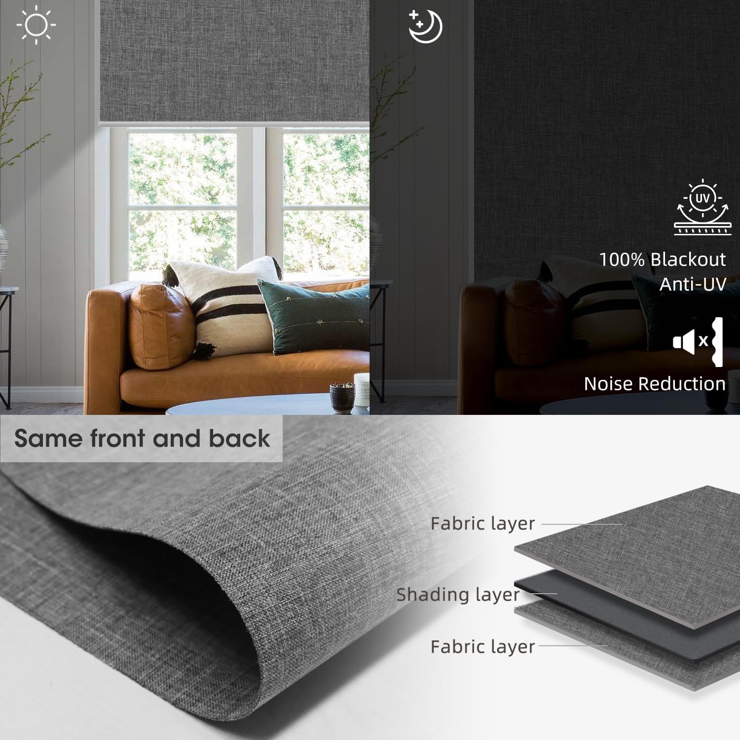 SmartWings Motorized Blinds Dual-Sided Blackout Shades Remote Control Smart Blind Shade Work with Thread Homekit Apple Z-wave Alexa Automatic Roller Shade Customized 16"-110"W (Bouvardia Medium Grey)