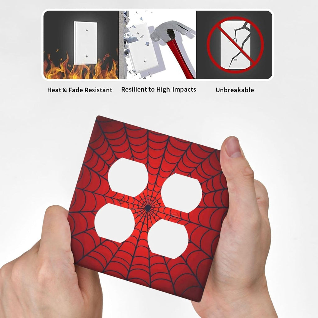 Red Spider Web Black Line Simplicity Outlet Covers 2 Gang Double Duplex Decorative Light Switch Covers Electrical Wallplates Socket Faceplate For Kids Room Home Decor