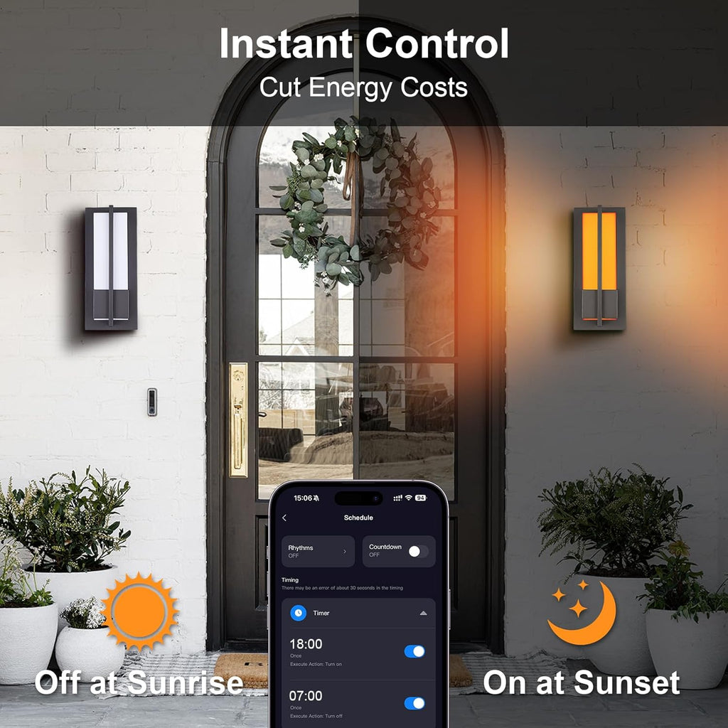 Smart Outdoor Wall Lights 3000K-5000K, Modern RGBCW Porch Lights Outdoor, Acrylic Glass Exterior Lighting for House, Patio, Garage, Yard