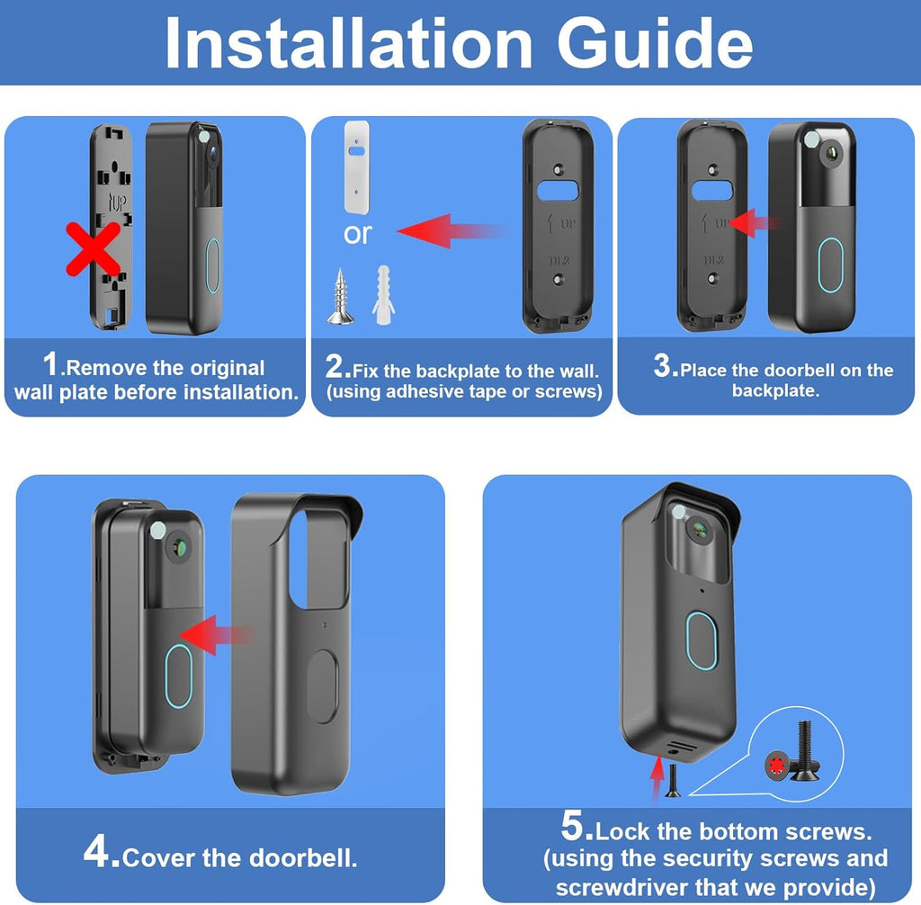 No-Drill Adhesive Doorbell Mount Compatible with Blink Doorbell (2nd Gen), Door Mounting Holder Bracket Accessories, Not Block Motion Sensor Anti-Theft Camera Mount for Home, Apartment, Office, School
