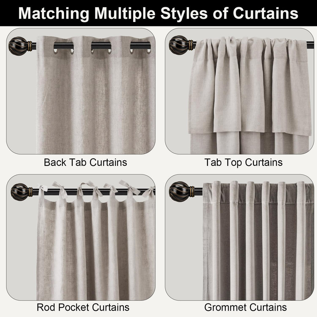 Black Curtain Rods for Windows 28 to 48 Inch 7/8" Diamete Heavy Duty Adjustable Window Curtain Rod with Decorative Finials for Farmhouse Bedroom Living Room Kitchen Outdoor