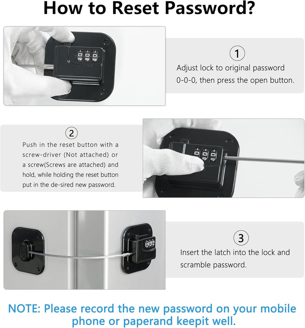 Refrigerator Lock, Heavy Duty Fridge Lock, Combination Lock for Refrigerator Cabinets, Drawers, Safety Lock, Easy Install No Keys Needed (Black-3Pack)
