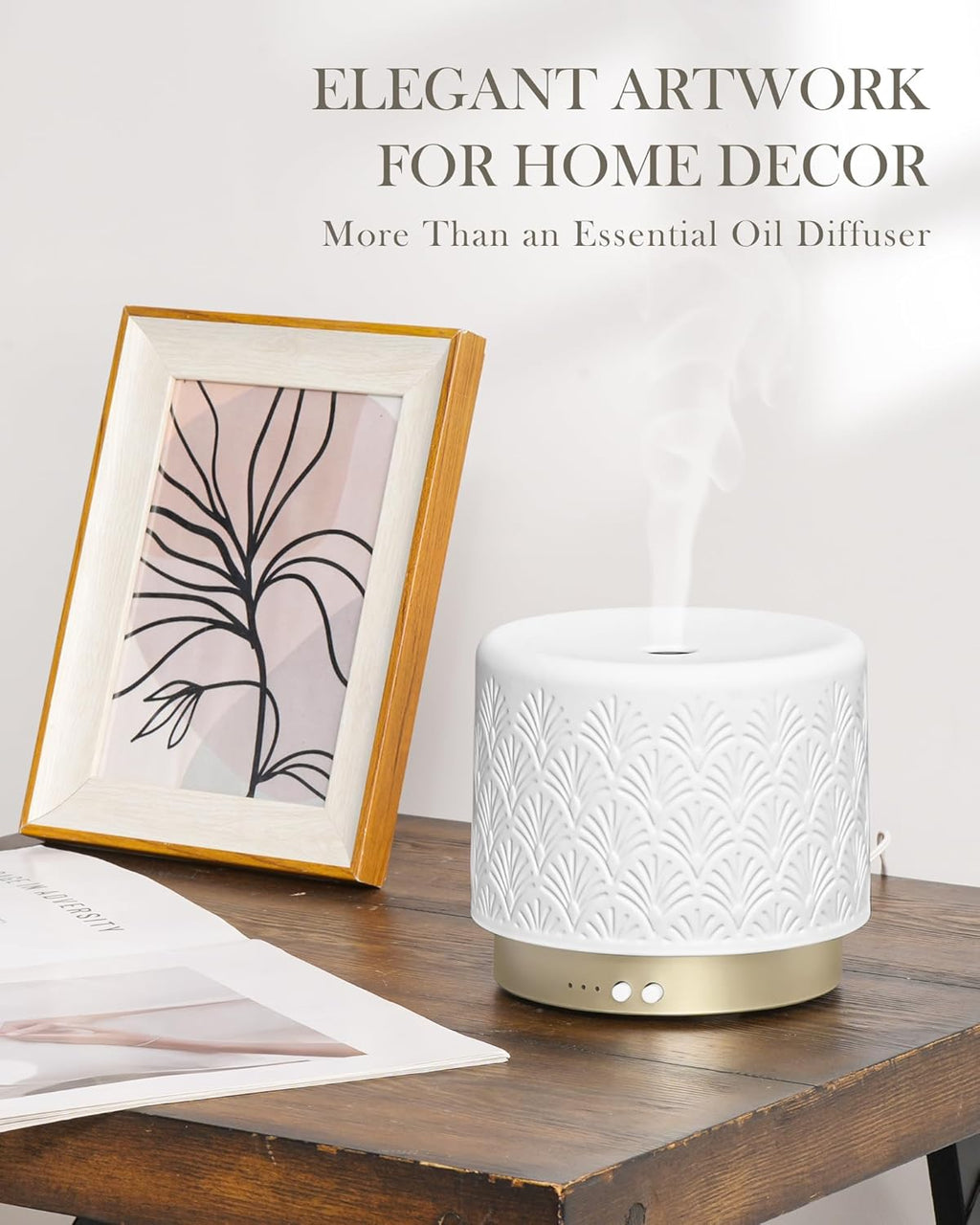 Ceramic Essential Oil Diffuser 280ml- Aromatherapy Diffuser with Ultrasonic Cool Mist Humidifier, Night Light, Timer, Auto Shut-Off, Large Room Aroma Diffuser for Home, Bedroom, Office, Yoga