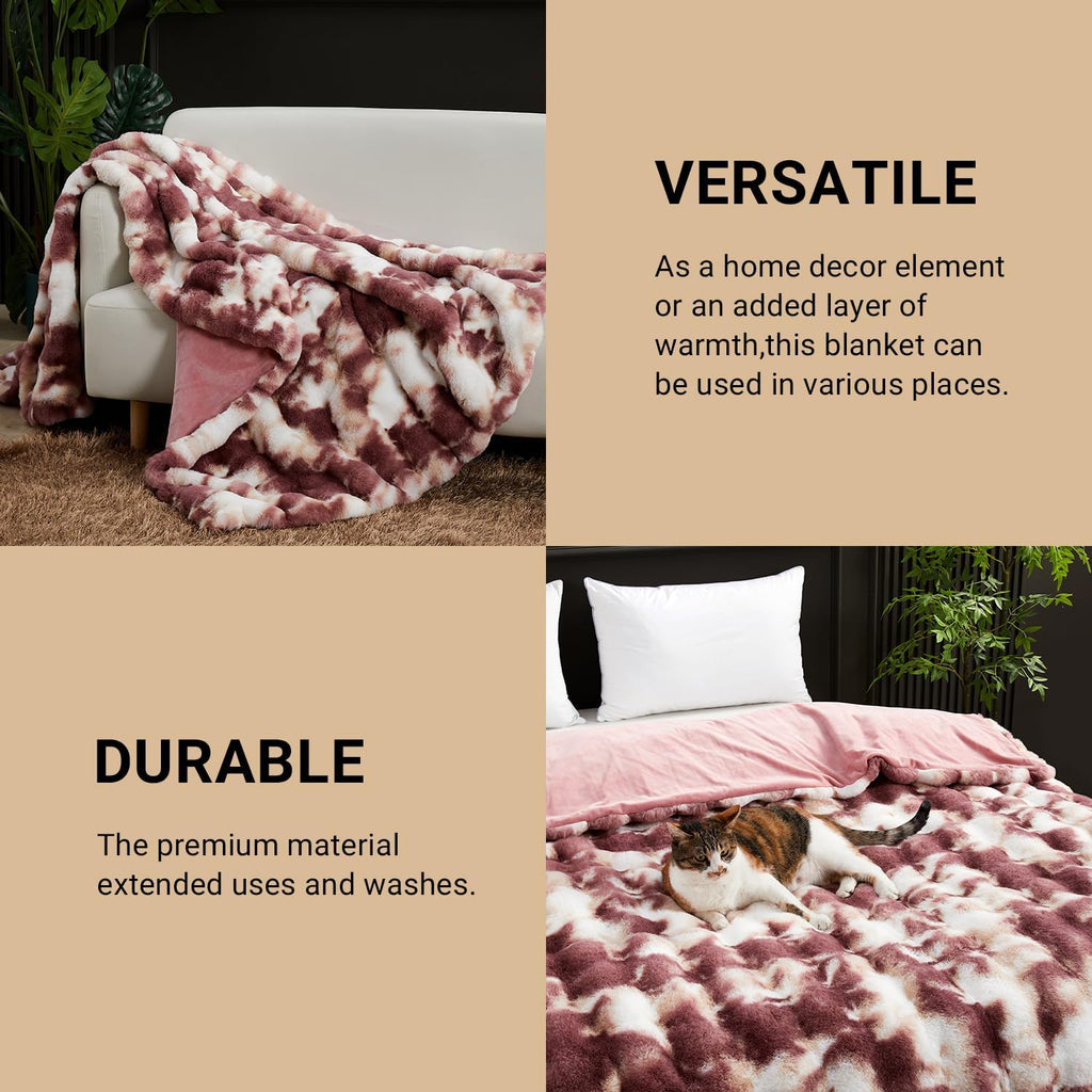 SAPHREAS Faux Fur Throw Blanket for Couch, Fluffy Fuzzy Bubble Blanket for Sofa Bed Living Room, Decor Soft Cozy Gifts for Women Men, 50x60” Tie Dye Burgundy