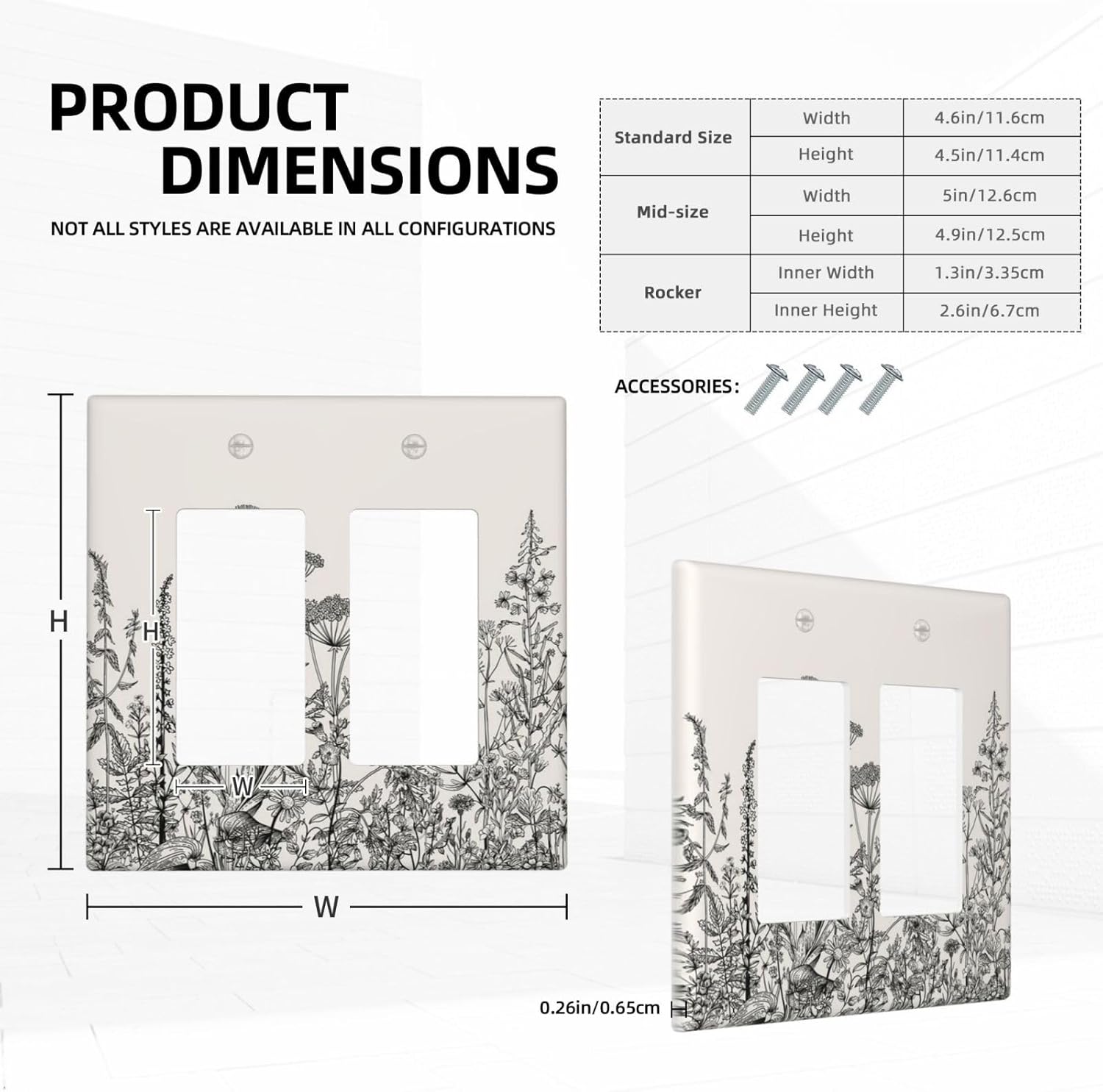 Decorative Outlet Covers Beige Skech Plant Leaves Flowers 2 Gang Wall Plate Double Rocker Two Switch Wall Cover Plate Light Switch Cover Plate Faceplate for Country Bedroom Home Decor