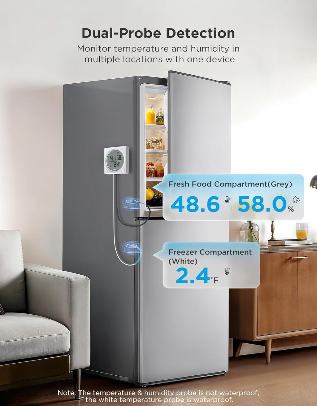 GoveeLife Upgraded WiFi Freezer Temperature Pro with Alarm, Wireless Digital Refrigerator Thermometer Hygrometer with App Email Notification, LCD Display, Free Data Export, for Fridge Kitchen Farming