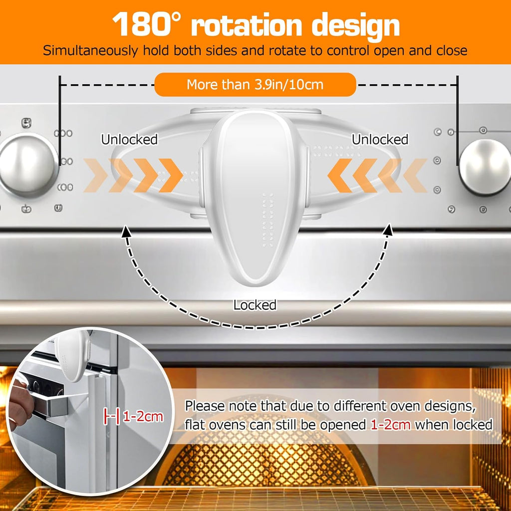 Oven Lock Child Safety (2 Pack), Cabinet Locks Baby Proofing, Baby and Child Proof Locks for Drawer Oven Stove Door, Upgrade Heat-Resistant Material, Easy to Install, No Toolf Need - White