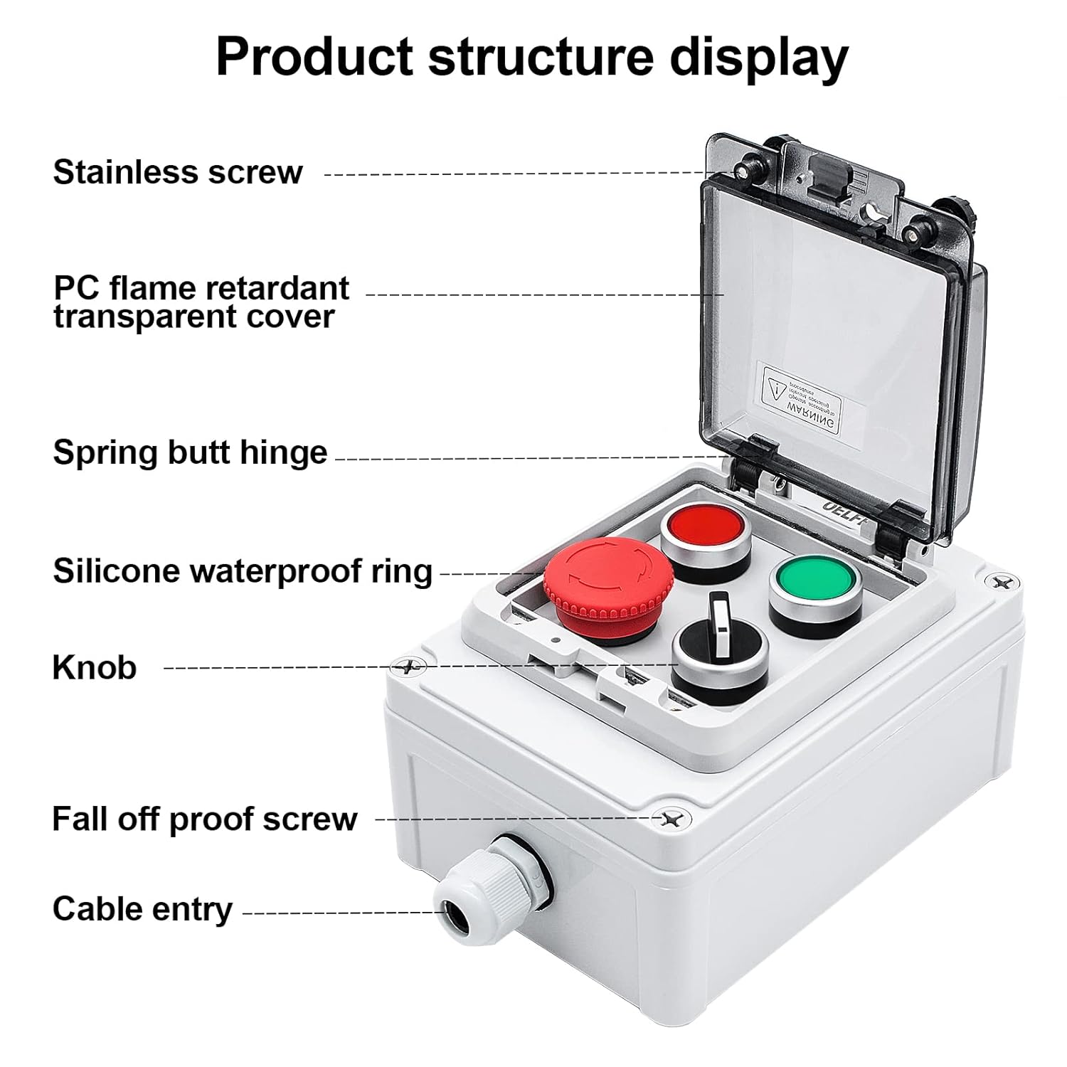 IP67 Button Switch Outdoor Waterproof Box 4 Push Button Red Green Self-Resetting Emergency Stop Button Rotary Button with Protective Cover(AC/DC 6A-110V/3A-240V/2.5A-380V)