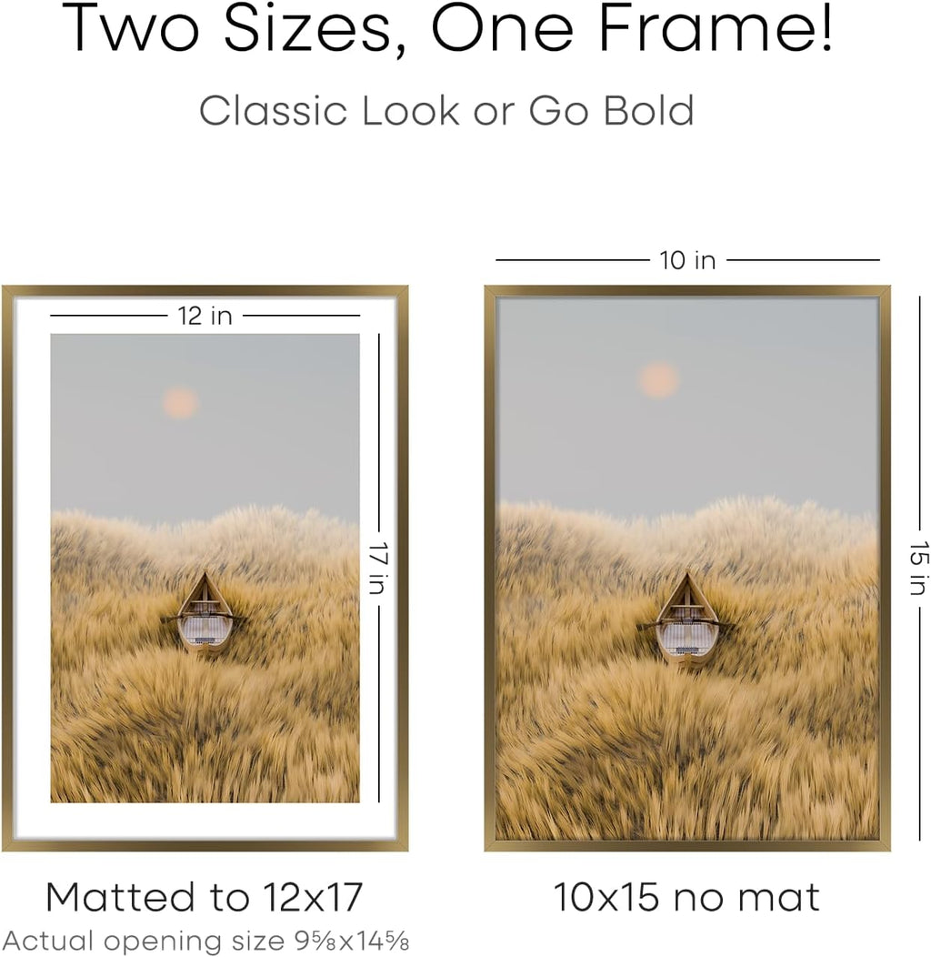 Homeforia 12x17 Picture Frame Bronze, High End Metal 12x17 Brass Poster Frames with Mat 10x15 Photo, 12 x 17 Frame Matted to 10 by 15 inch Print, 17by12 Thin Frames, Tempered Glass, Wall Kit, Set of 3
