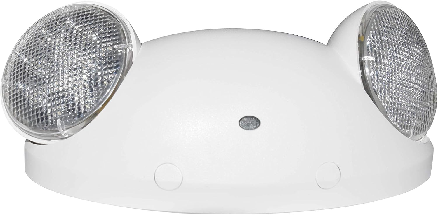 LIT-PaTH LED Emergency Lighting Fixtures with 2 LED Bug Eye Heads and Back Up Batteries- US Standard Exit Light, UL 924 and CEC Qualified, 120/277 Voltage, White, 1-Pack