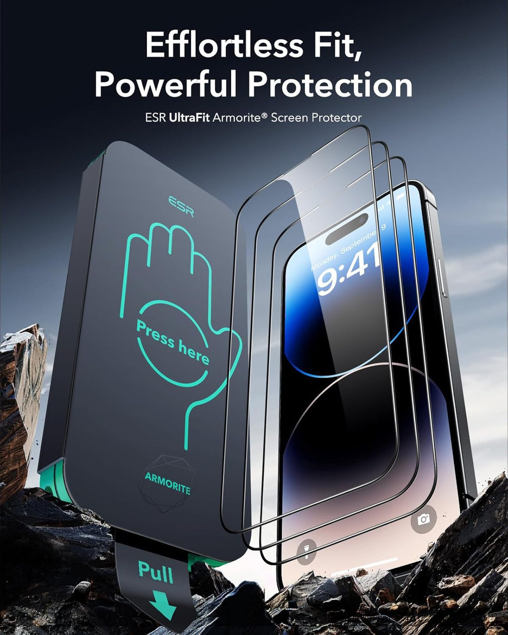 ESR 3 Pack 9H+ Glass for iPhone 14 Pro Screen Protector, [Military Grade Shatterproof & Longest Durable] Armorite Ultra-tough Full Coverage Tempered Glass with UltraFit Tray