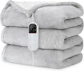 Electric Heated Blanket Twin 62" x 84", Soft Plush Flannel & Sherpa Electric Blanket with 8 Heat Settings, 1-12H Auto-Off, Fast & Even Heating, Machine Washable, Ideal for Home & Office, Light Gray