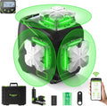 Huepar Laser Level, Self Leveling 12 Lines Cross Line Laser with LCD Screen 3 x 360° Bluetooth Connected Green Beam Laser Tool, 3D Horizontal & Vertical Laser Line -Remote Control&Rechargeable Battery