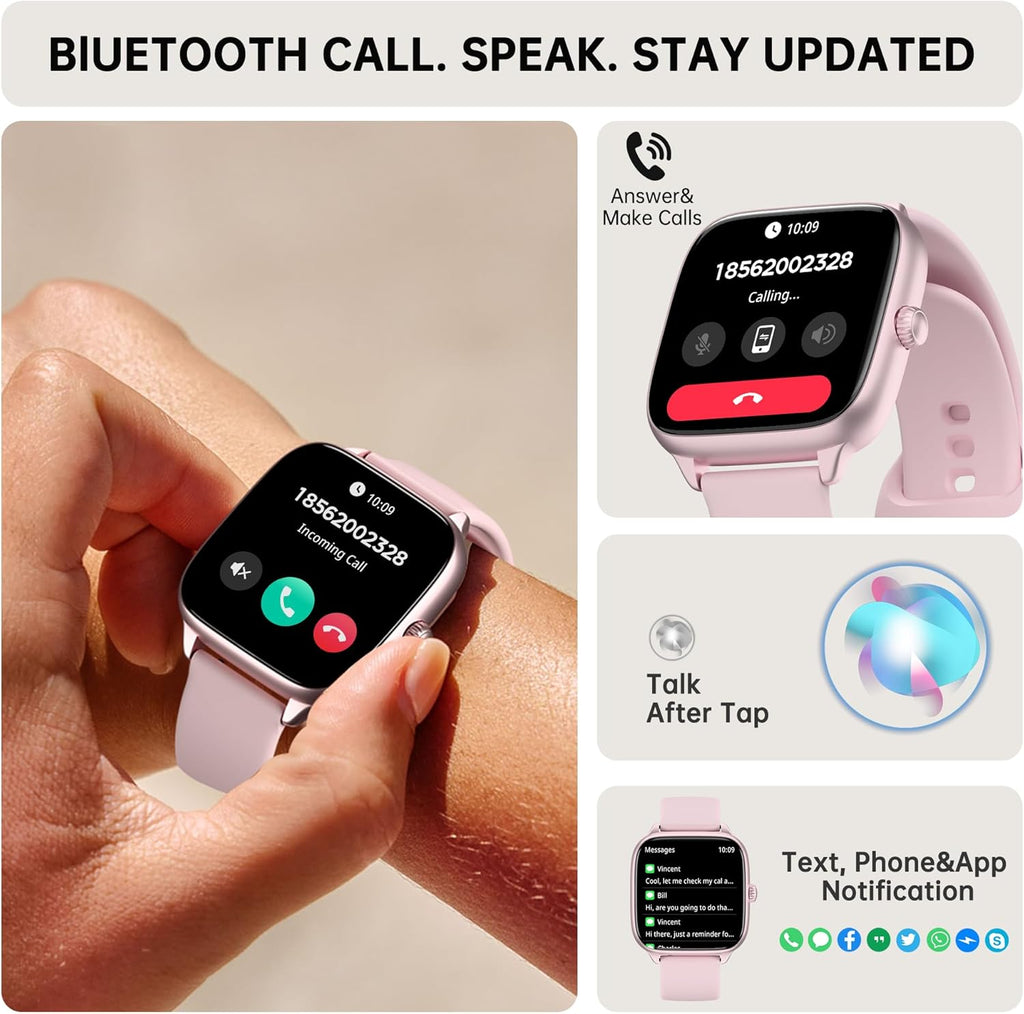 Health Fitness Tracker (Answer/Make Calls), Smart Watch with 24/7 Heart Rate Monitor, Activity Tracker with Blood Pressure, Blood Oxygen, 120+ Sport Modes Sleep Tracker for Women Men (Pink)