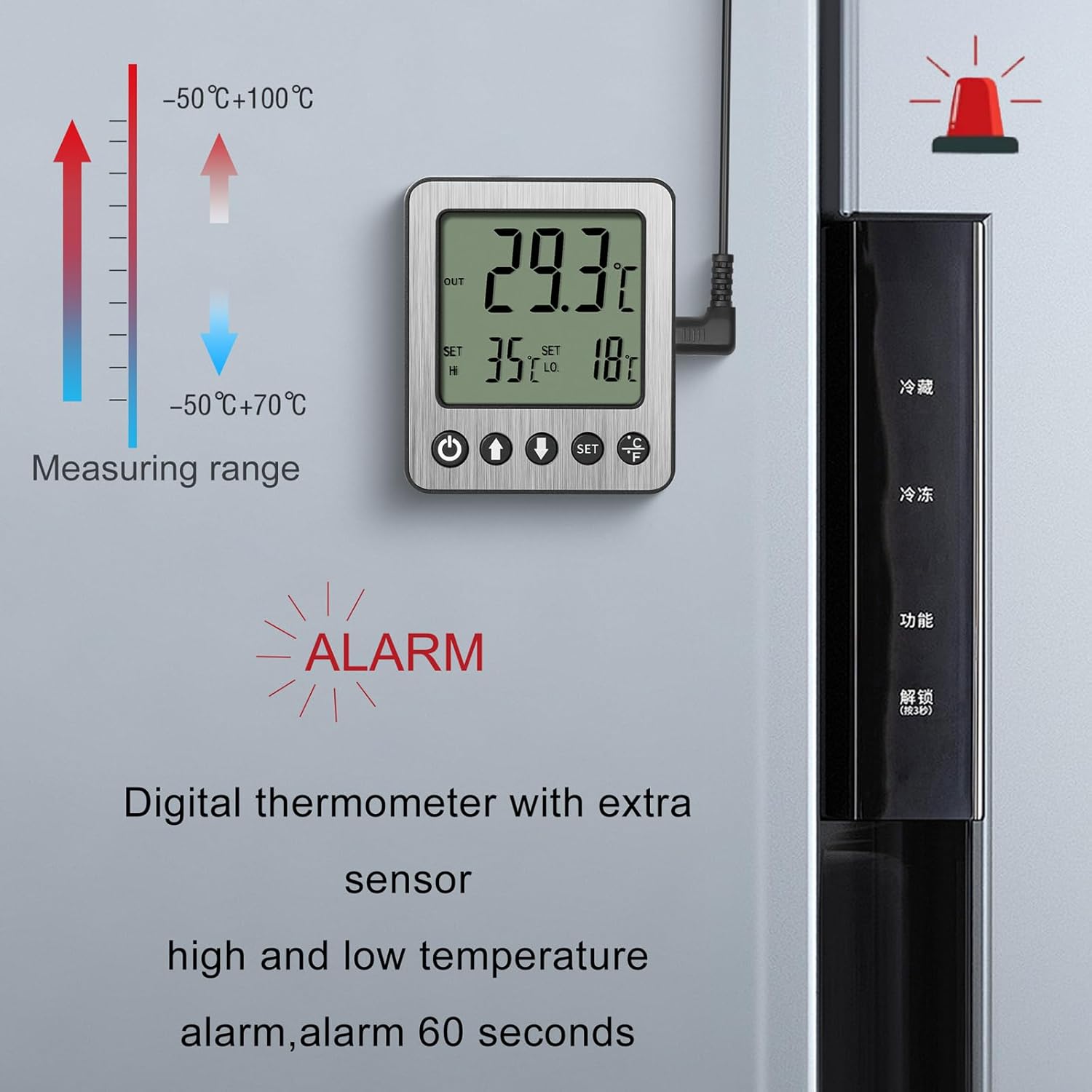 2 pcs Refrigerator Thermometer Freezer Alarm Digital Freezer Thermometer Fridge Thermometer with Extra Sensor high and Low Temperature Alarm (2, Black, ZZ10)