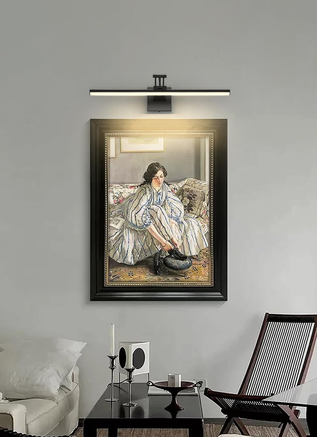 Joossnwell Picture Light for Painting Black Art Light Hard-Wired Picture Frame Light 23.62 Inch Dimmable Gallery Wall Light with Adjustable Swing Arm for Painting Library Museum Warm White