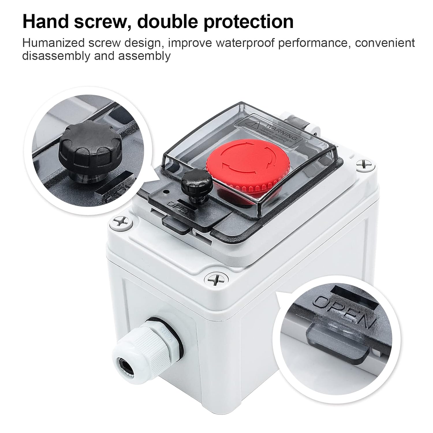 IP67 Button Switch Outdoor Waterproof Box Red Button Emergency Stop with Protective Cover Anti-misoperation Switch(AC/DC 6A-110V/3A-240V/2.5A-380V)
