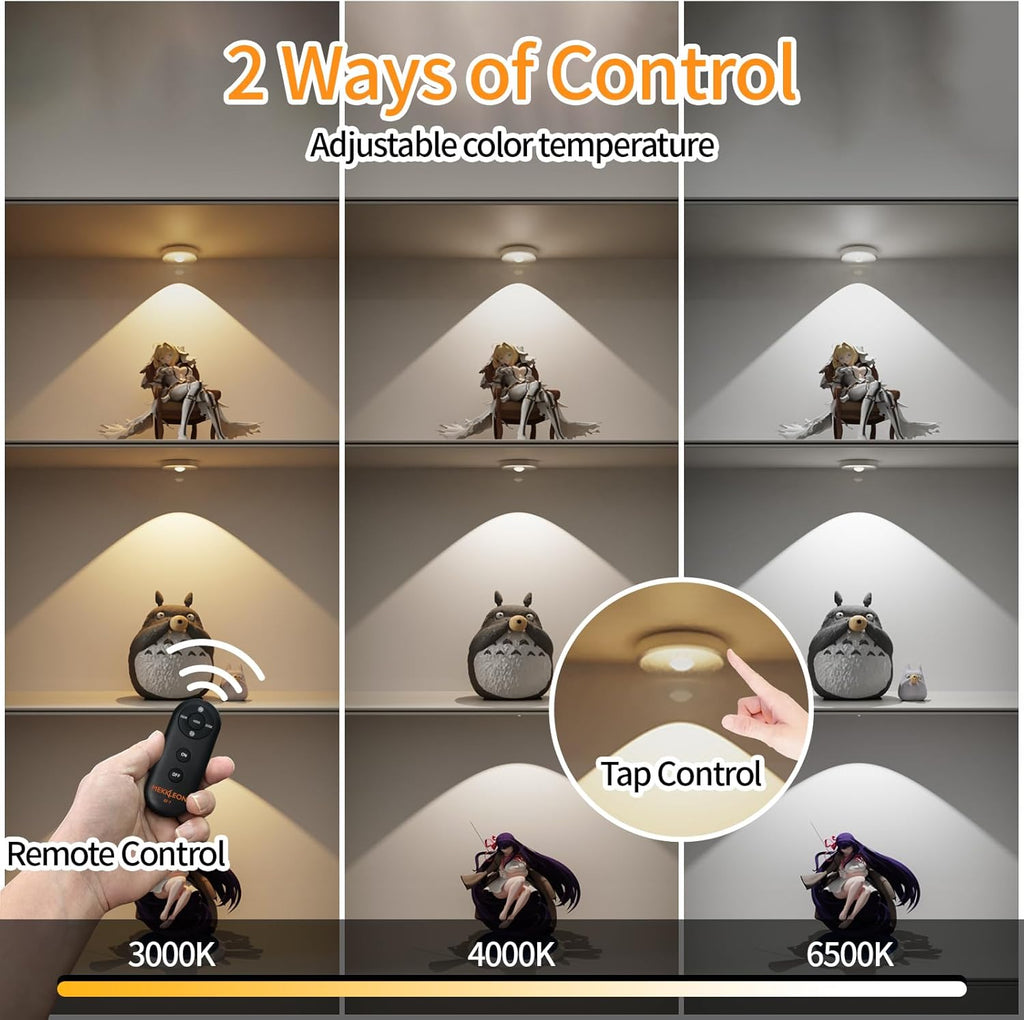 Puck Lights Cordless with Remote Control, 2200mAh Rechargeable Under Counter Lighting,3 Color Temperatures Dimmable Under Cabinet,Closet Light,Tap Light for Hallway (White, 3PCS)