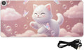 Large Heated Mouse Pad,Leather Desk Mat,31.5"x13",Hand Warmer Pads for Desk,Kitty Bubbles(Pale Pink)