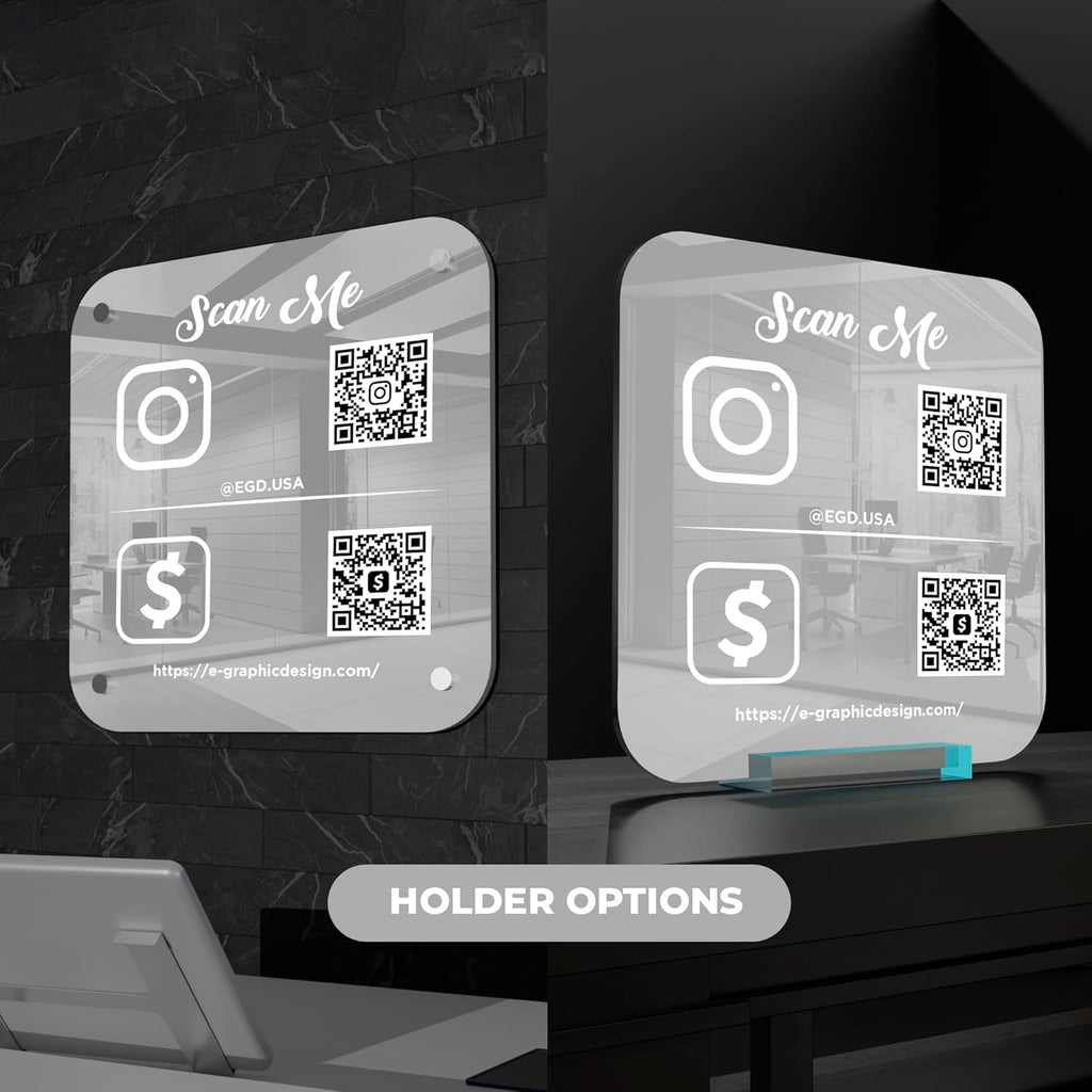 EGD Personalized Social Media QR Code Sign for Business | Facebook Instagram Sign | Custom Signs for Business I Standoff Screws Included I Multiple Color and Holder Options | Wide 10"x 10" Height