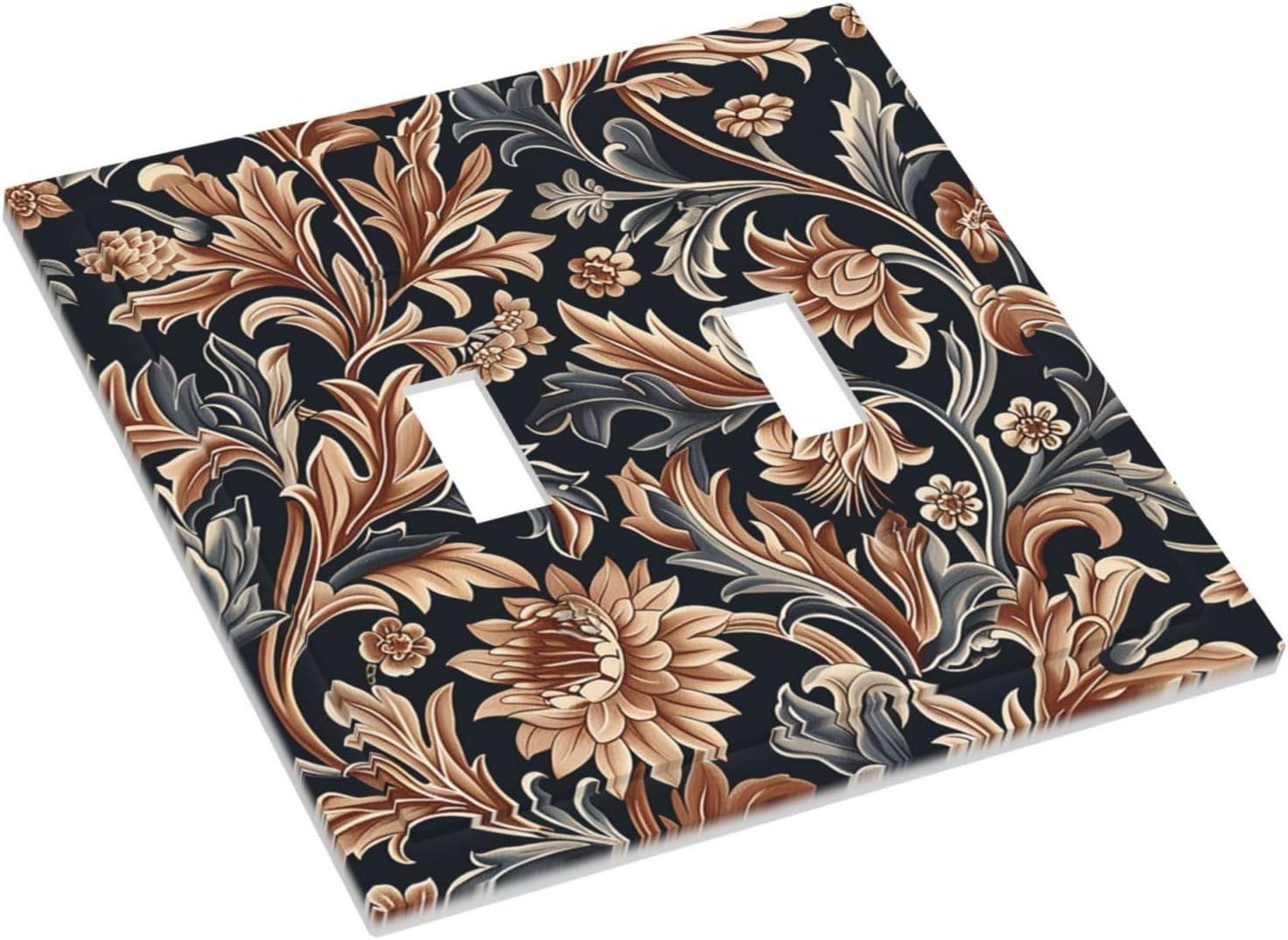 Decorative Switch Plates Vintage Grey Plant Leaves Brown Flowers 2 Gang Double Toggle Outlet Light Switch Cover Wall Plate Electrical Faceplate for Bedroom Home Decor