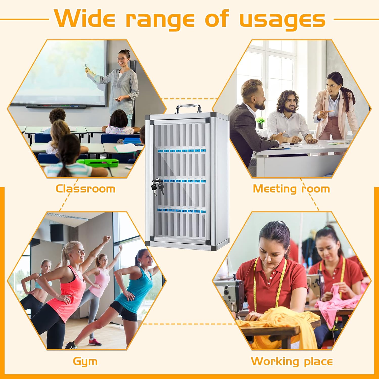 Amylove 36 Slots Cell Phone Locker Cabinet Aluminum Alloy Pocket Chart Storage Locker Box Cabinet Wall-Mounted Cell Phones Storage Box with Handle for Office Classroom Gym (White)
