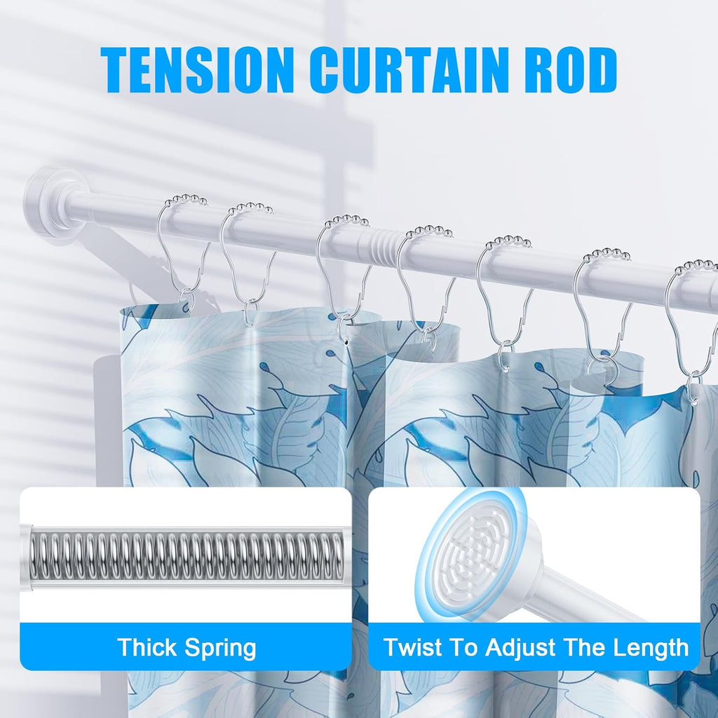 TEECK Shower Curtain Rod, 32-43 inch Adjustable Spring Tension Curtain Rod, Never Rust Anti-Slip Shower Curtain Rod for Bathroom, No Drilling, Never Collapse, Easy to Use, White