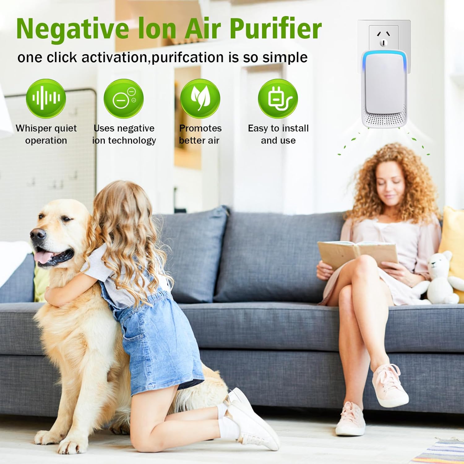 Plug In Air Ionizers for Home 4 Pack,Portable and Quiet Work Negative Ion Air Purifier for Home, Bedroom, Office,Living Room,Pet Room,Small Air Cleaner(4)