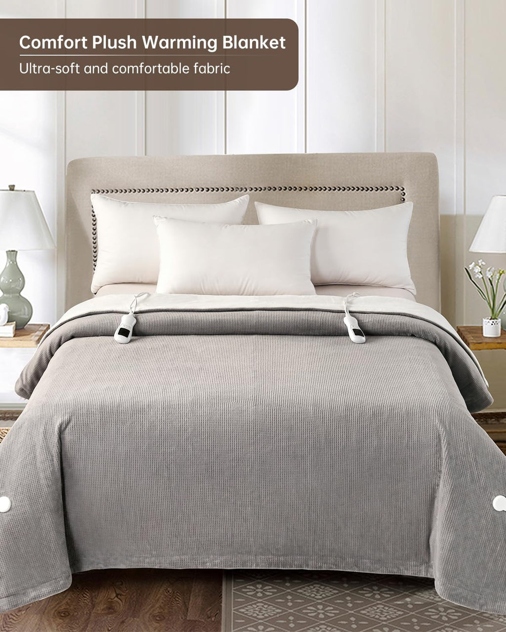 Electric Heated Blanket Queen Size, Washable Blanket Warmer with Dual Control for Home for Adults, Super Cozy Soft Fabric, 84" x 90", 9 Heat Levels, 1-9H Auto-Off, ETL Certified, Gray