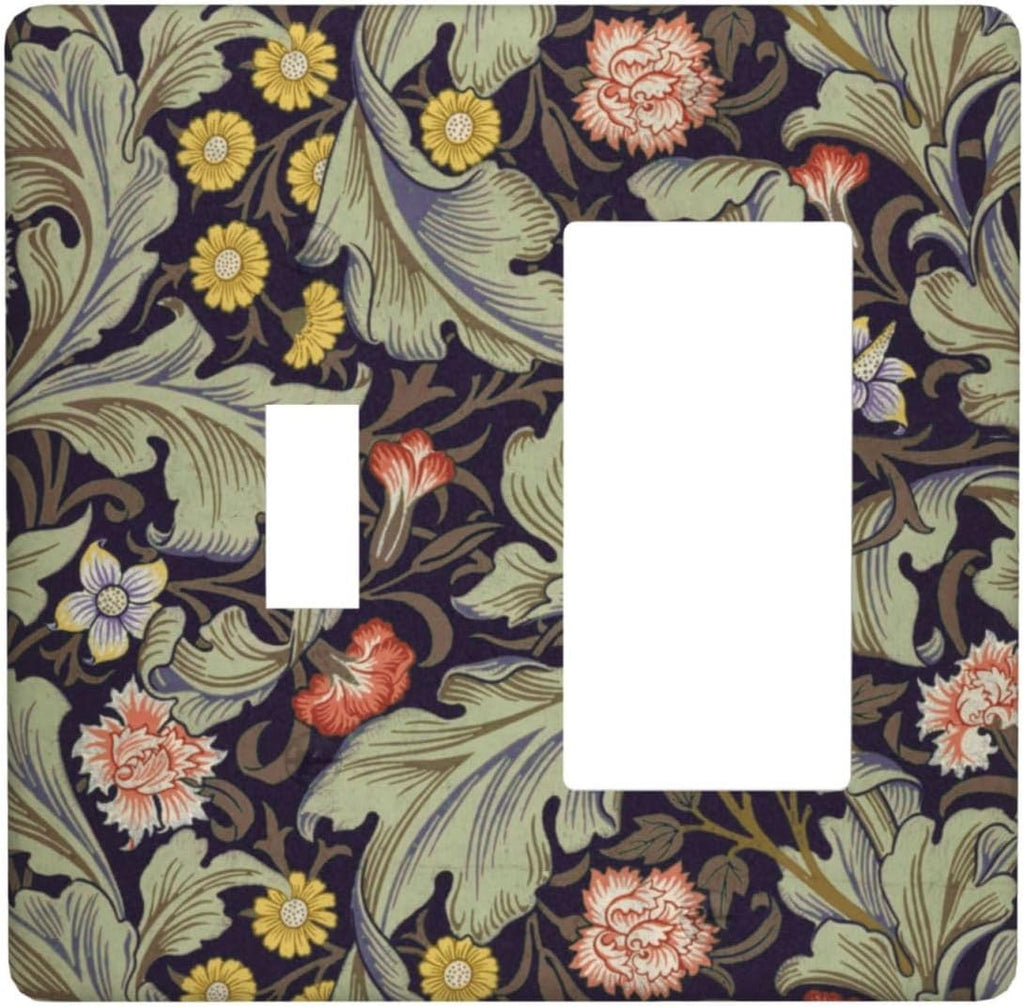 Boho William Morris Floral Green Leaves Flower Outlet Covers 1 Toggle 1 Rocker Combination Decorative Wall Plate Electrical Switch Plates Light Switch Cover Plate for Farmhouse Home Decor
