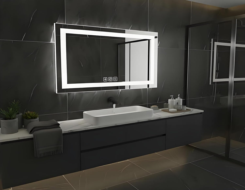 40 * 24inches LED Mirror, Smart Bathroom Mirror with Lights, Anti-Fog, Tempered Glass, 3 Colors Dimmable, Front and Backlit, CRI 90+, Wall Mounted, Memory