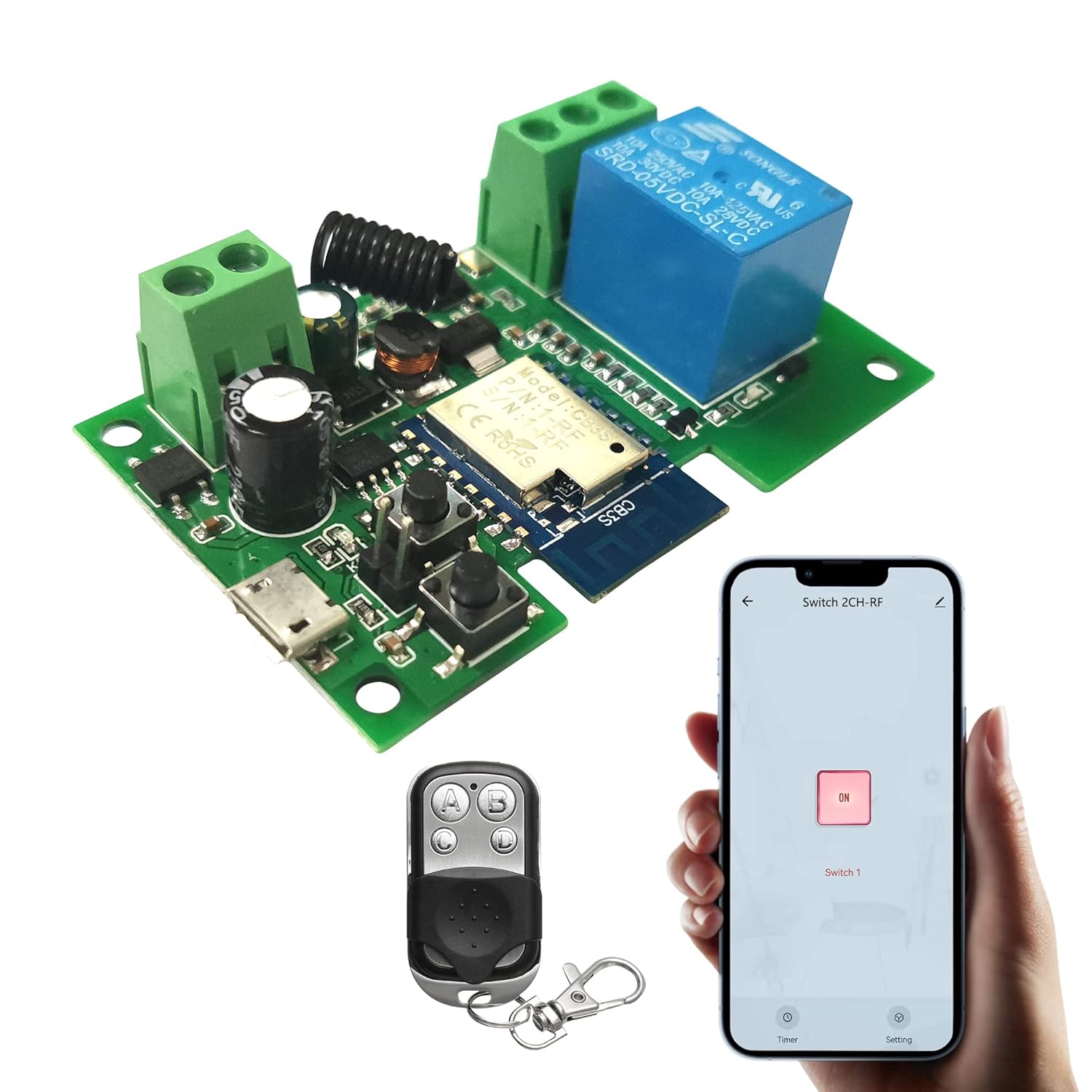 Jane Eyre WiFi Wireless Relay Module 1 Channel Remote Switch Momentary/Self-Locking Relay with 433MHz RF Remote Control Compatible with Alexa, Echo and Google Assistant