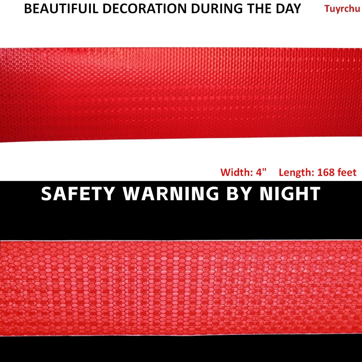 Red Reflective Tape Outdoor Waterproof 4 inch Wide, High Visibility Warning Industrial Marking Tape, Safety Stickers (168 feet)