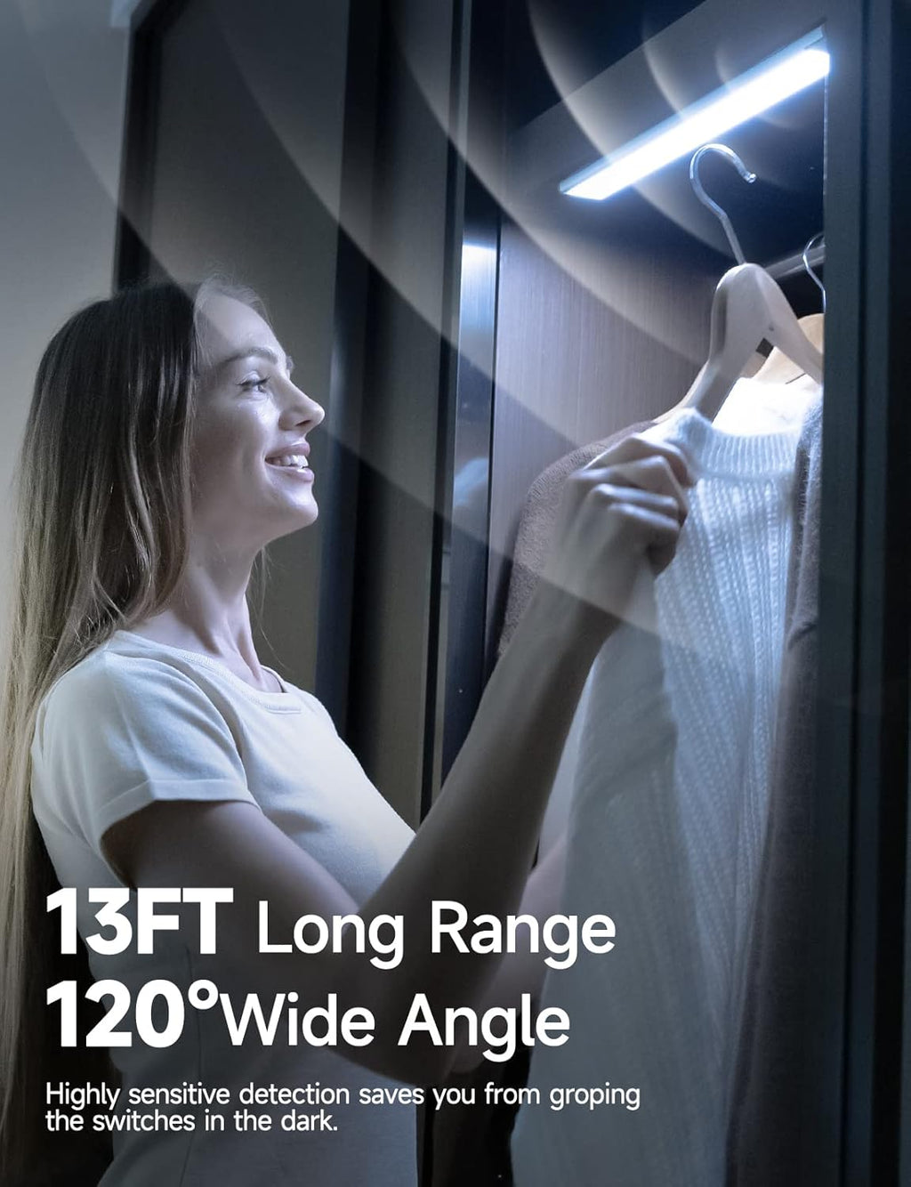 2 Packs Under Cabinet Lights, 2000mAh Rechargeable 62 LED White Lighting, Wireless Motion Sensor Light Indoor,4 Modes Night Light, Stick-On Magnetic Closet Lights for Kitchen, Hallway