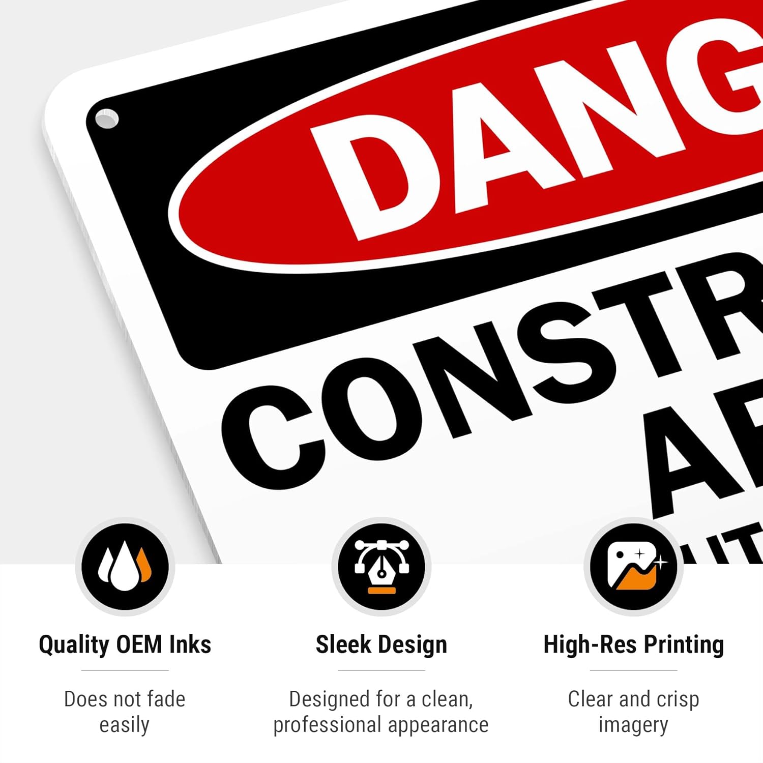 Danger Construction Area Sign, Authorized Personnel Only Sign, 10x7 Inches, Rust Free .040 Aluminum, Fade Resistant, Made in USA