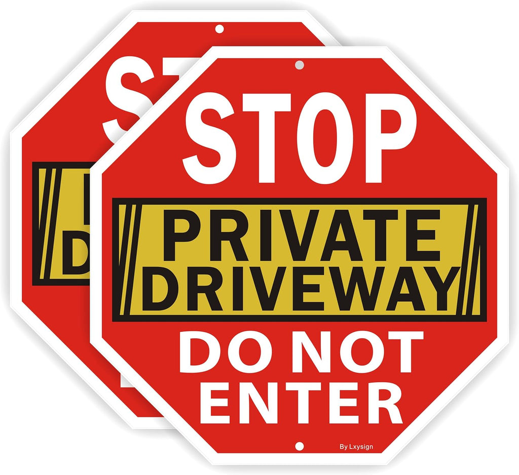 Stop Sign, Do Not Enter Private Driveway Sign, 12" x 12" x 0.04" Reflective Aluminum sign, Fade Resistant Durable UV and Octagon Shaped, Easy Mounting 2Pack