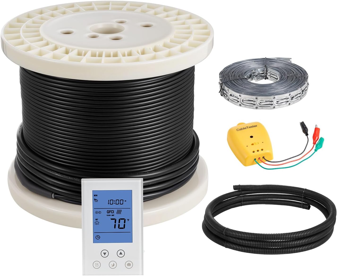 VEVOR 100 sqft Underfloor Heating Cable Kit, 120V Electric Radiant Heated Floor System, with Smart Control Thermostat & Alarm, Easy Installation for Tile, Stone, Vinyl, Home Improvement