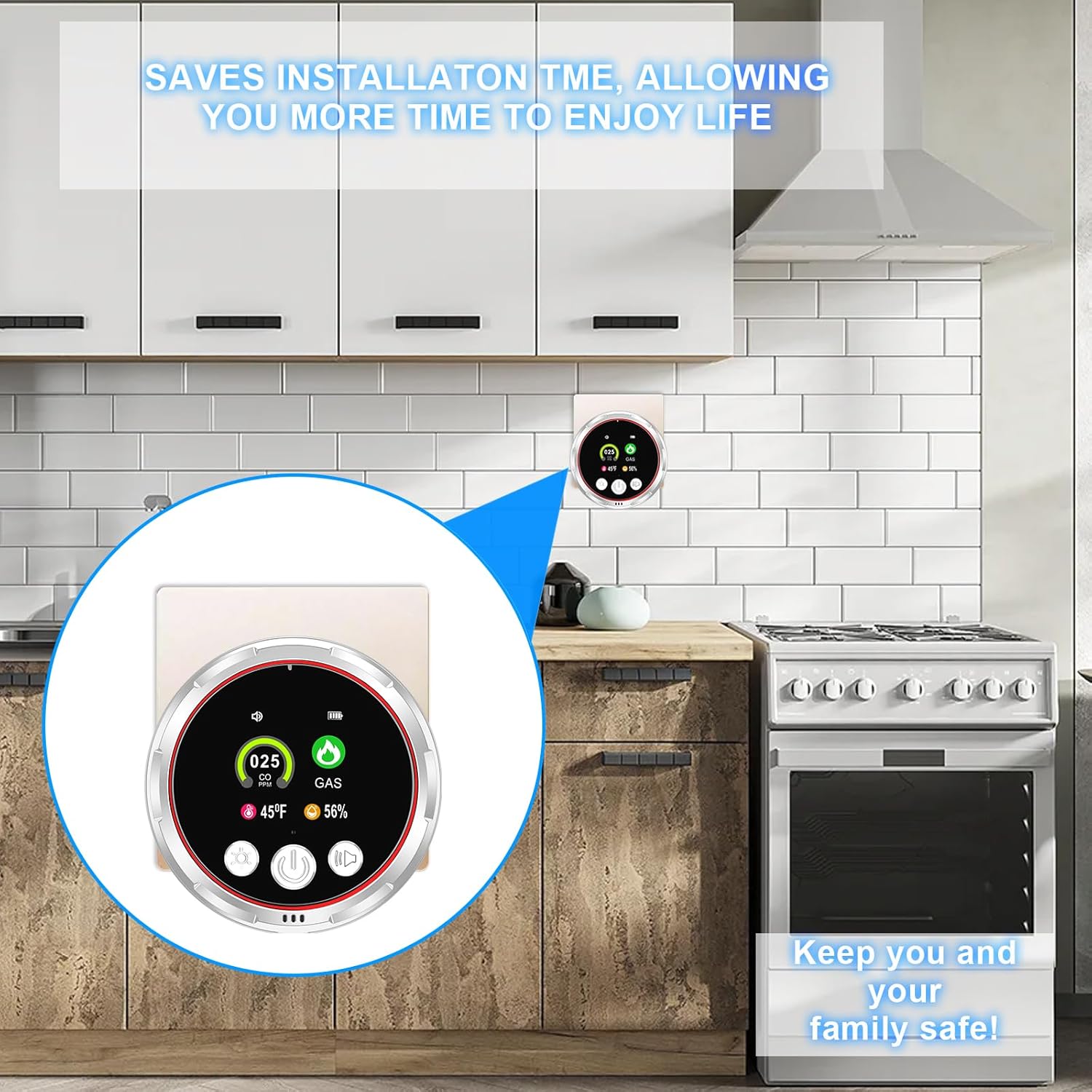 Plug in Gas & Carbon Monoxide Detector,4-in-1 CO Alarm Detector,Fahrenheit(°F) & Humid,Natural Gas Detector & Carbon Monoxide Detectors for Home,Travel,Hotel Safety