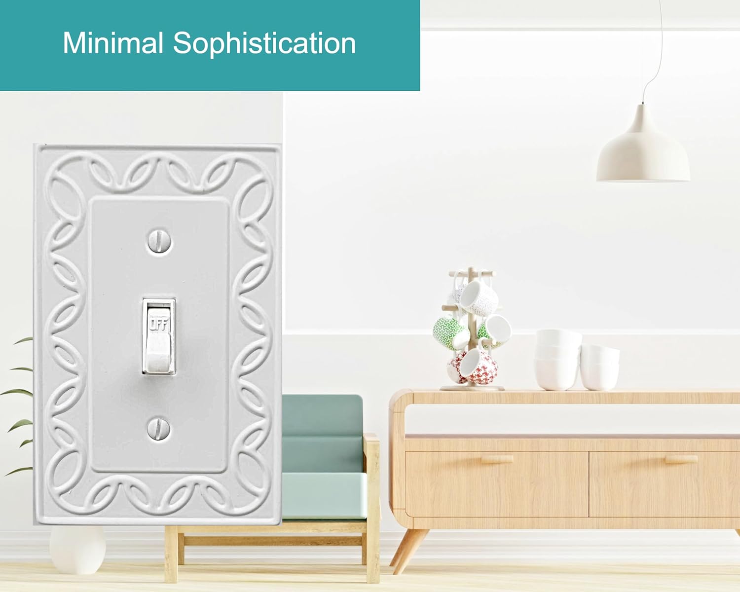 Single Toggle Light Switch Cover NovaBloom Metal Wall Plate, 4-Pack White 1 Gang, Light Switch Cover Decorative Wallplate, Durable
