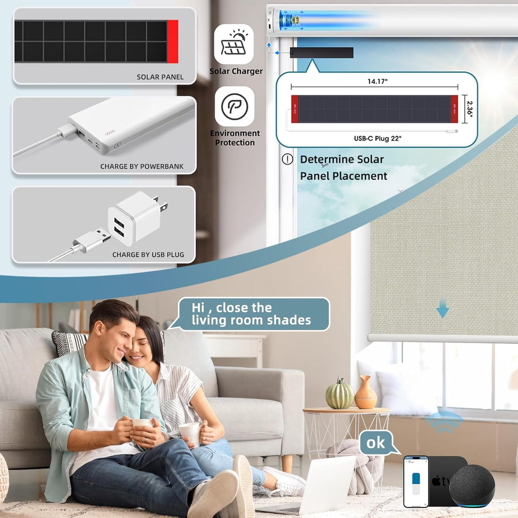 SmartWings Motorized Roller Shades Work with Homekit, 100% Blackout Smart Blinds for Windows, Cordless Remote Control Window Shades, Vigor Cream, Customized Size