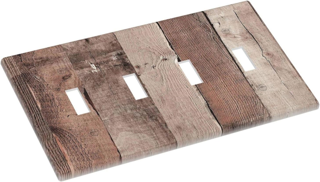 Light Switch Covers Retro Wood Brown Farmhouse Barn Wooden Quad Toggle Electrical Faceplate 4 Gang Wall Plate Decorative Switch Plates for Farmhouse Cabin Decor